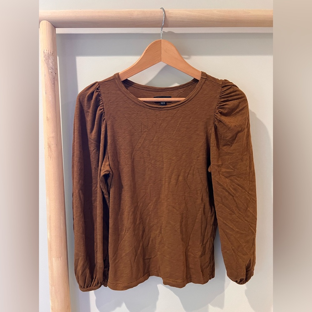 Ruti puff sleeve slub cotton 3/4 sleeve goldenrod tee shirt sz XS S